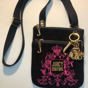Juicy couture crush velvet black bag gold and bright pink embellishments